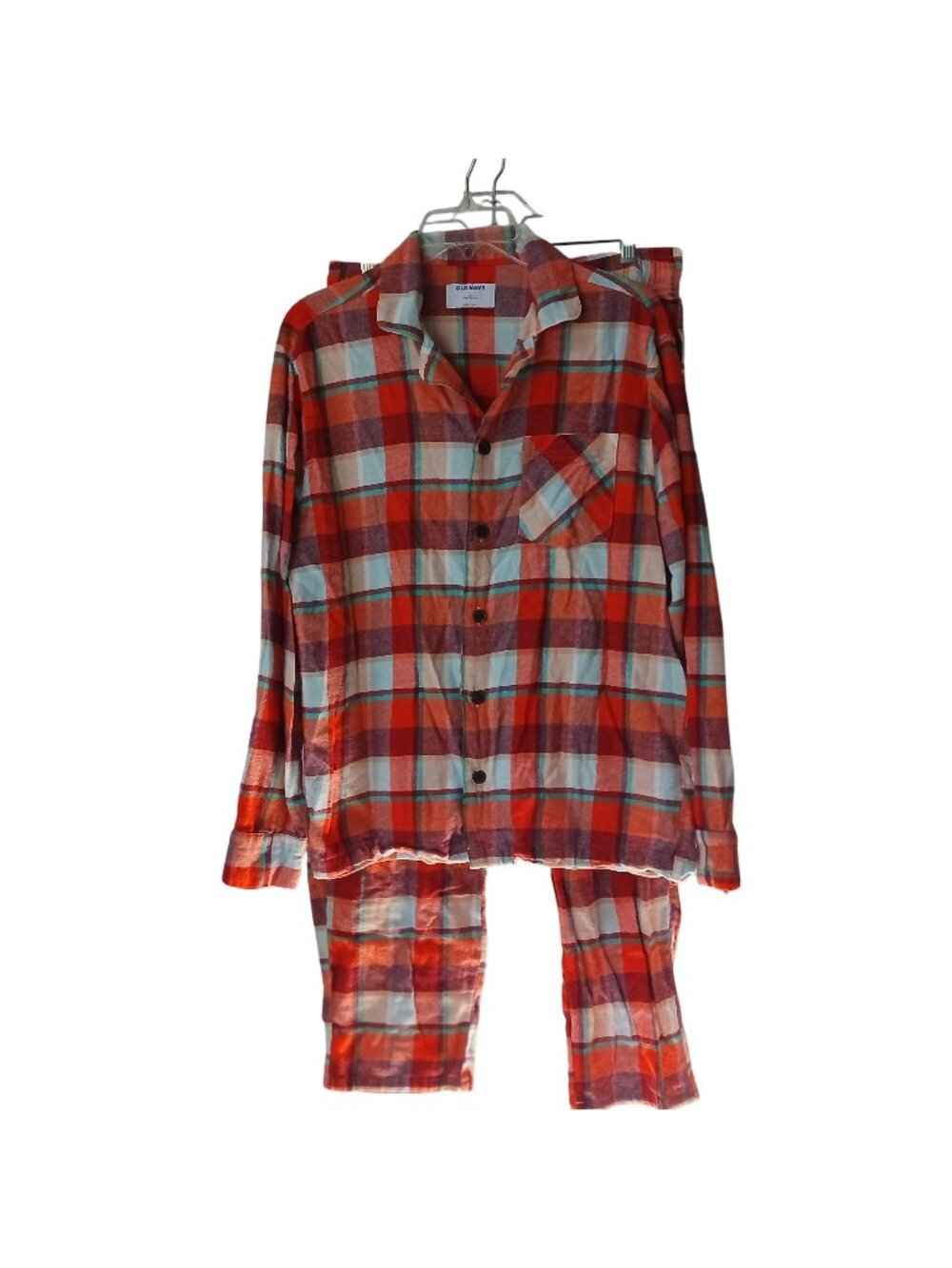 Old Navy Mens Medium Plaid Flannel Pajama Set Long Sleeve Pockets #H-24